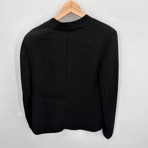 EILEEN FISHER Black Textured Silk Blend Open Cardigan Blazer Jacket // M - Picture 9 of 9